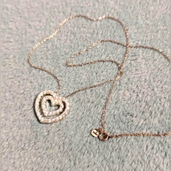 Vintage Sterling Silver & Cubic Zirconia Double Heart Necklace - Picture 4 of 15